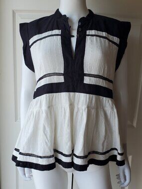 Isabel Marant Etoile Size 42 Black & White Cotton Top